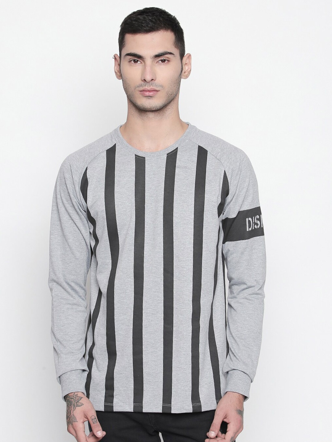 

Disrupt Striped Long Raglan Sleeves Cotton Bio Finish T-shirt, Grey