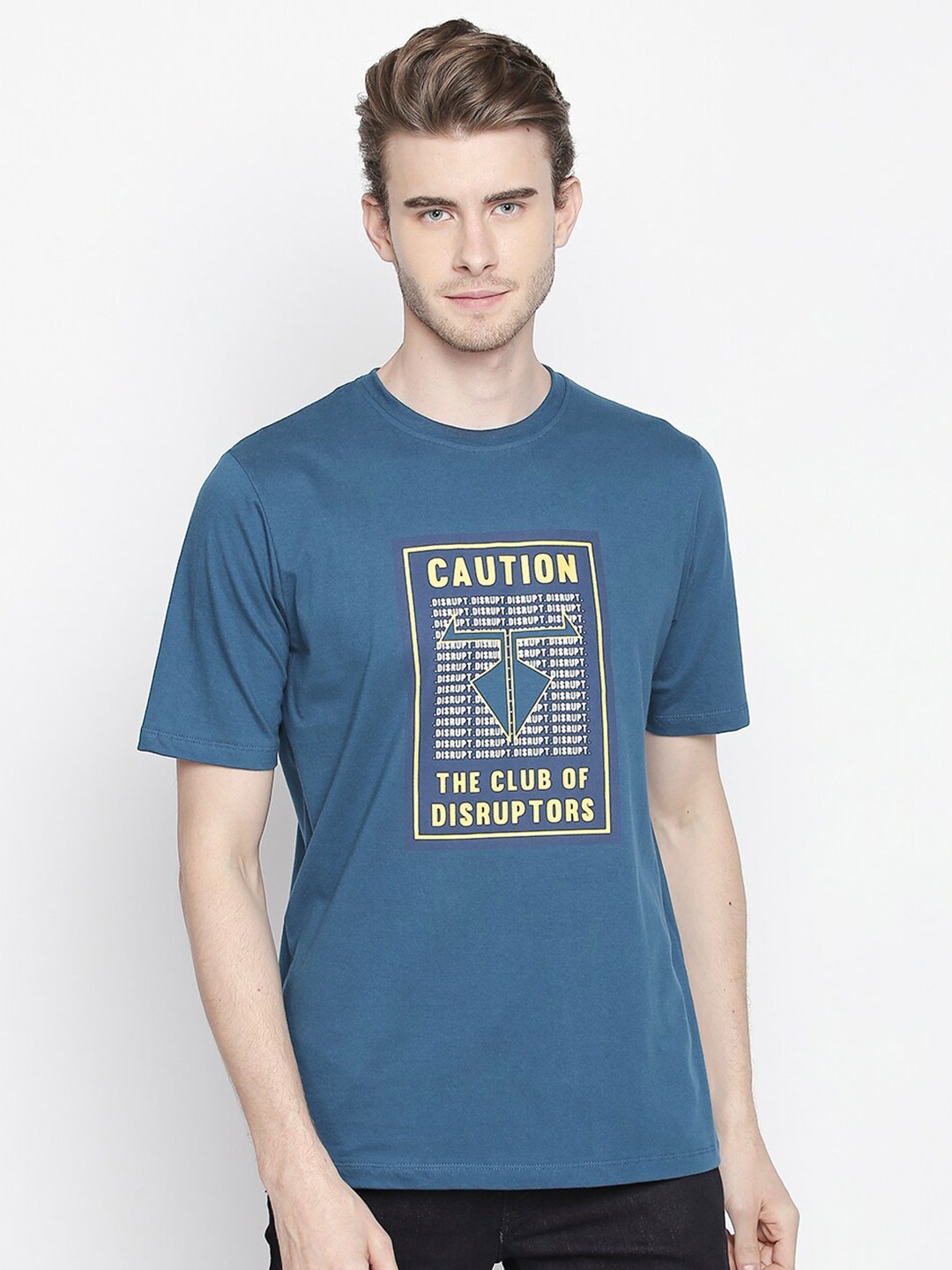 

Disrupt Typography Printed Cotton Bio Finish T-shirt, Blue