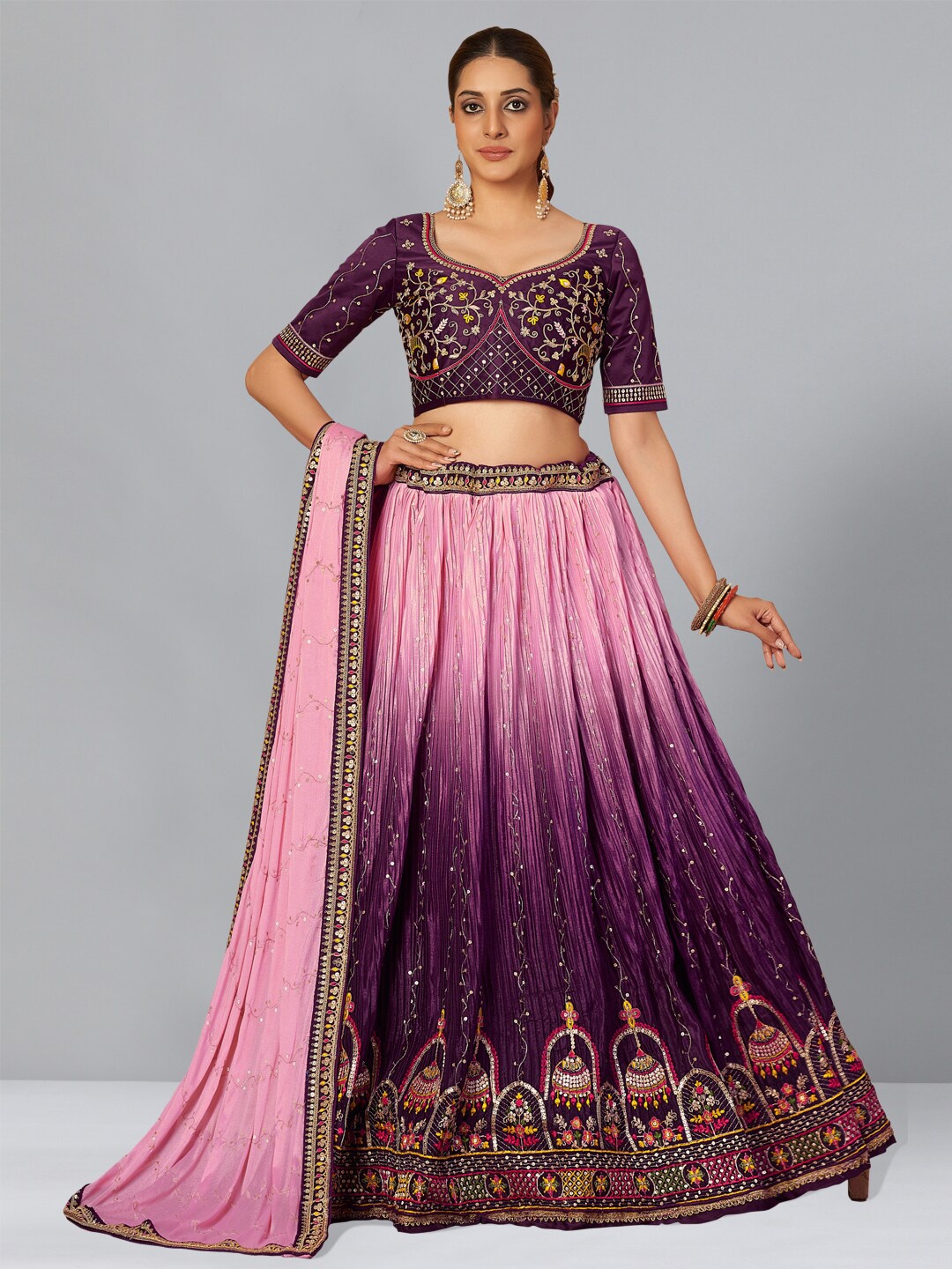 

Kvsfab Embroidered Sequinned Semi-Stitched Lehenga & Unstitched Blouse With Dupatta, Pink