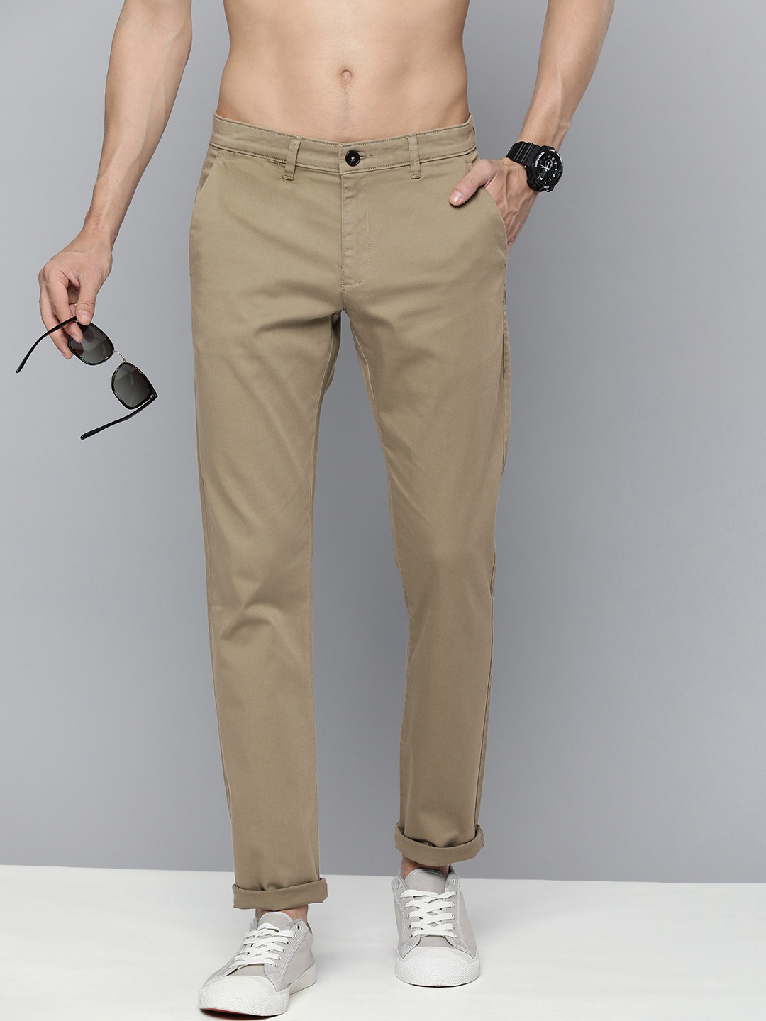 

HERE&NOW Slim Fit Chinos Trousers, Khaki