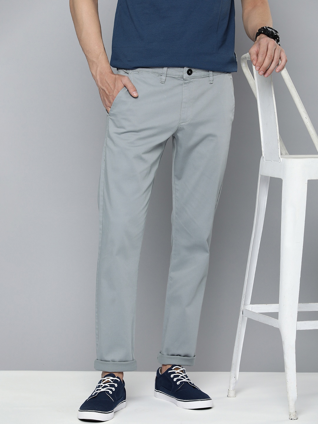 

HERE&NOW Slim Fit Chinos Trousers, Grey