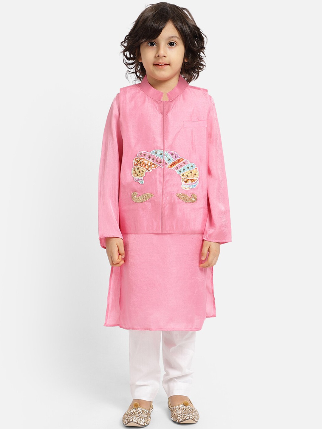 

PICCOLO Boys Sequinned Straight Kurta with Pyjamas & Waistcoat, Pink