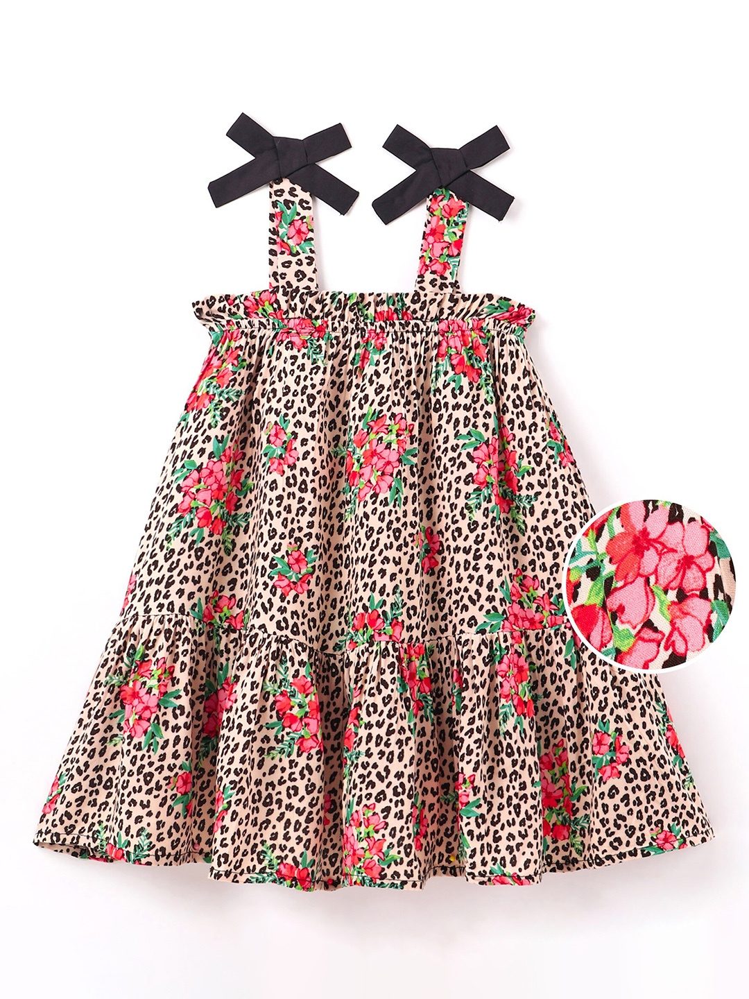 

CrayonFlakes Girls Animal Printed Tiered A-Line Dress, Brown