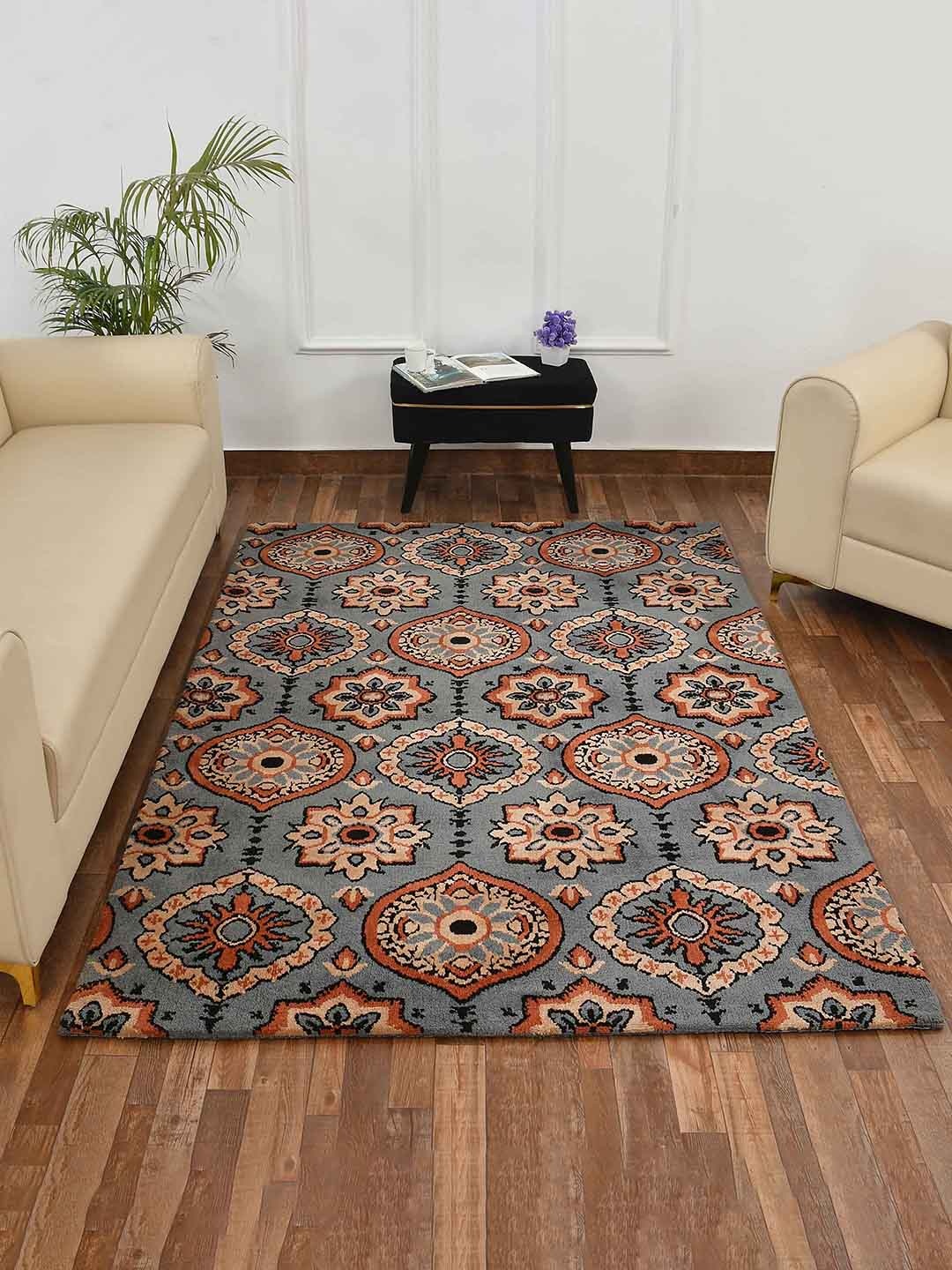 

PRESTO Grey & Orange Traditional Printed No Shredding Carpet