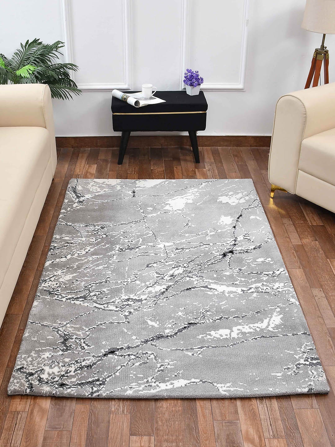 

PRESTO Grey & White Abstract Printed No Shredding Rectangular Carpet