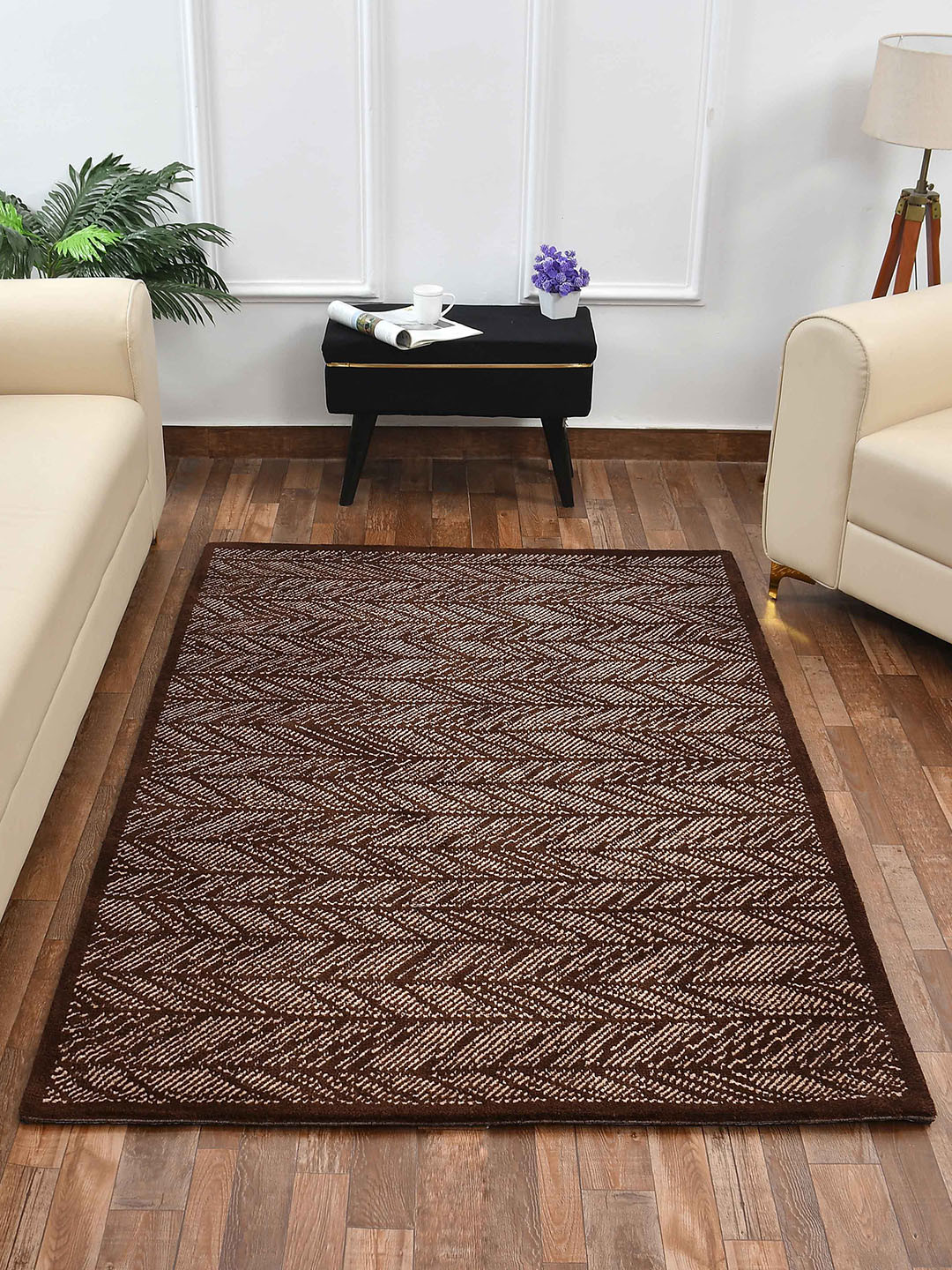 

PRESTO Brown & Beige Abstract Printed No Shredding Rectangular Carpet