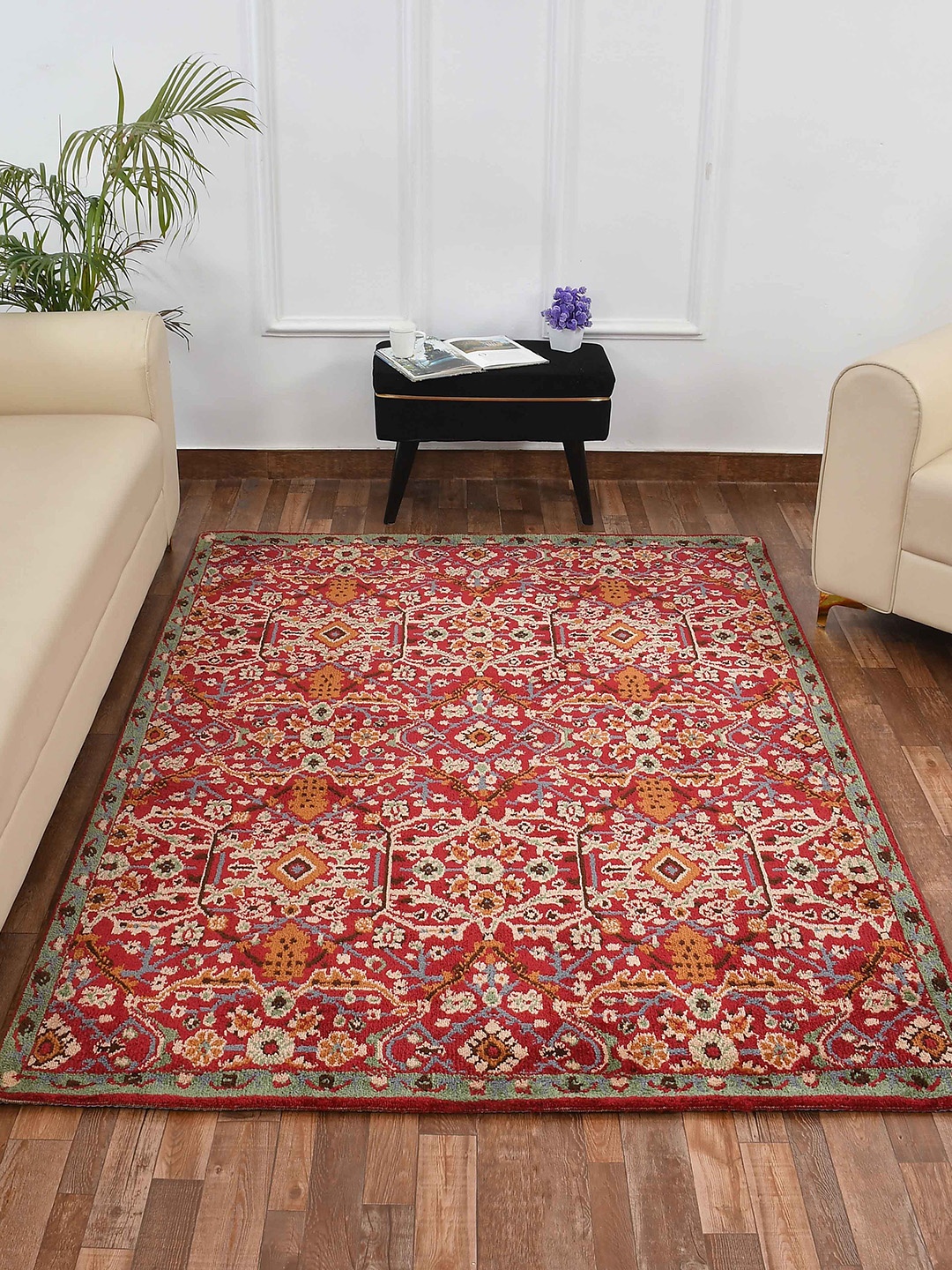 

PRESTO Red & Golden Traditional Printed Rectangular Carpet