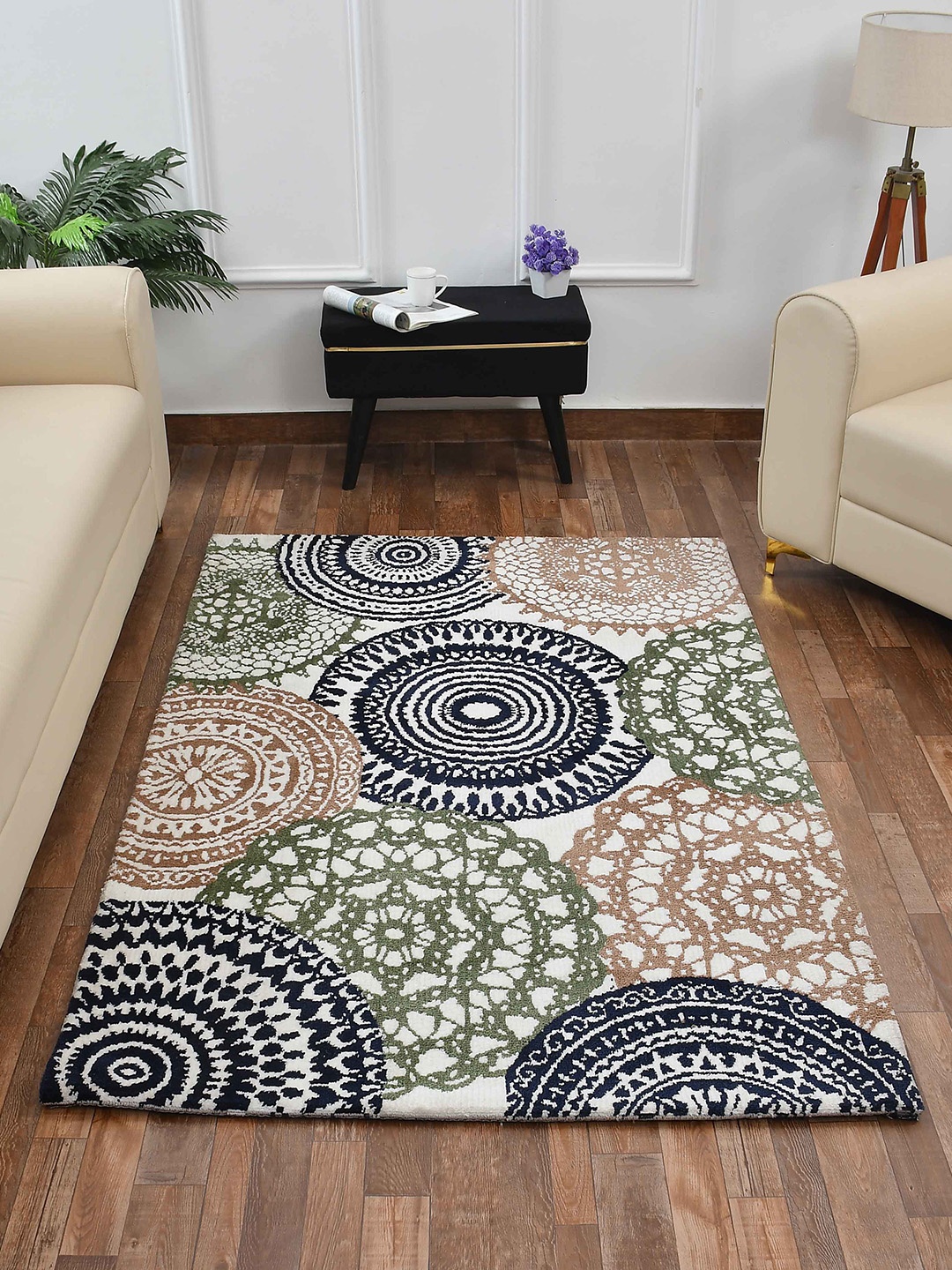 

PRESTO Green & White Geometric Printed No Shredding Rectangular Carpet
