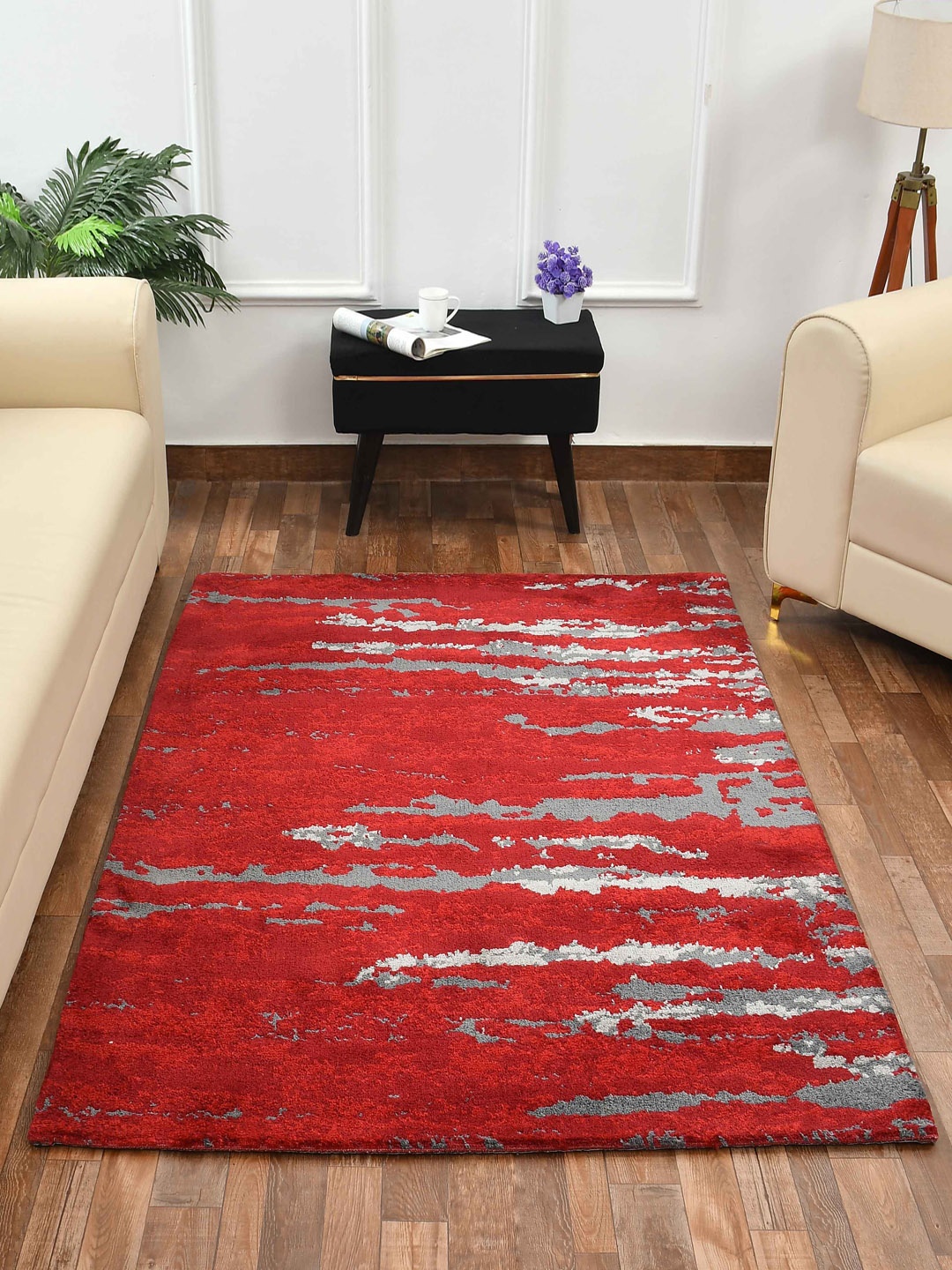 

PRESTO Red & Grey Abstract Printed No Shredding Rectangular Carpet