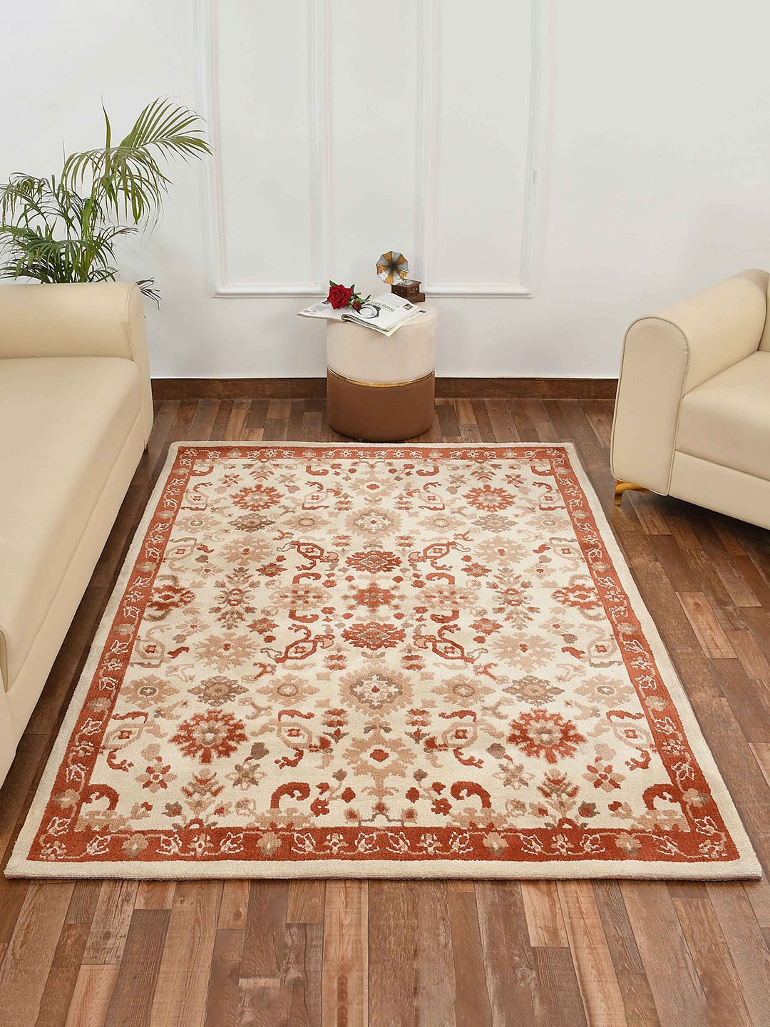 

PRESTO Orange & Beige Ethnic Motif Printed No-Shred Carpet