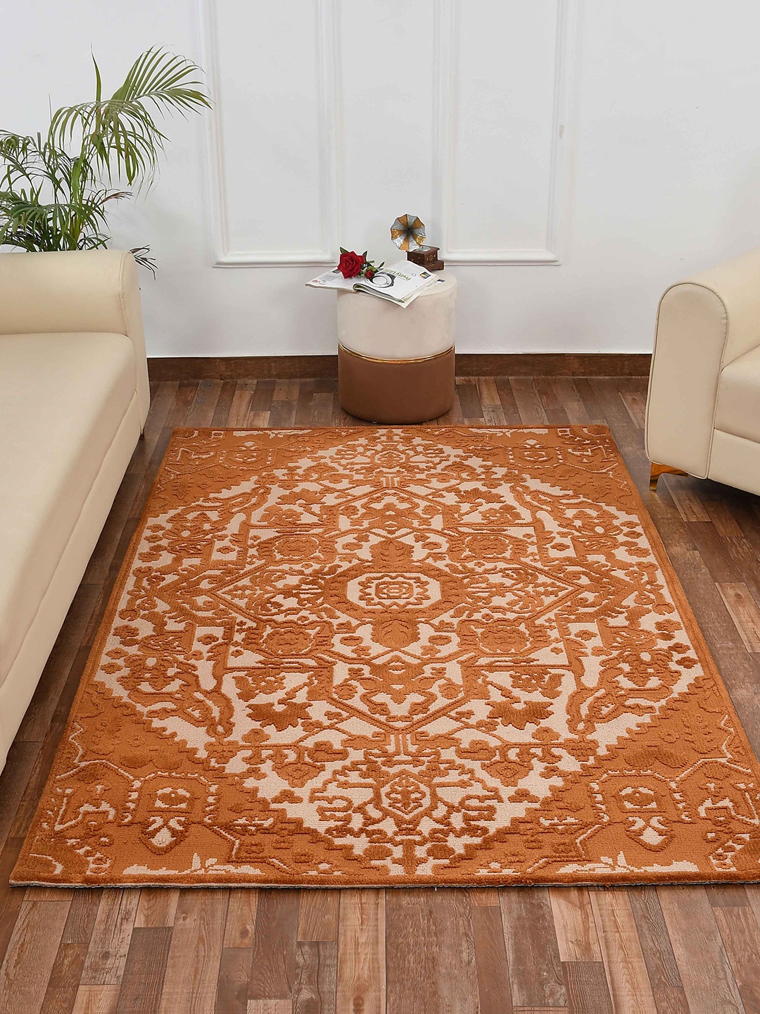 

PRESTO Gold-Toned & Beige Ethnic Motif Printed No-Shred Carpet