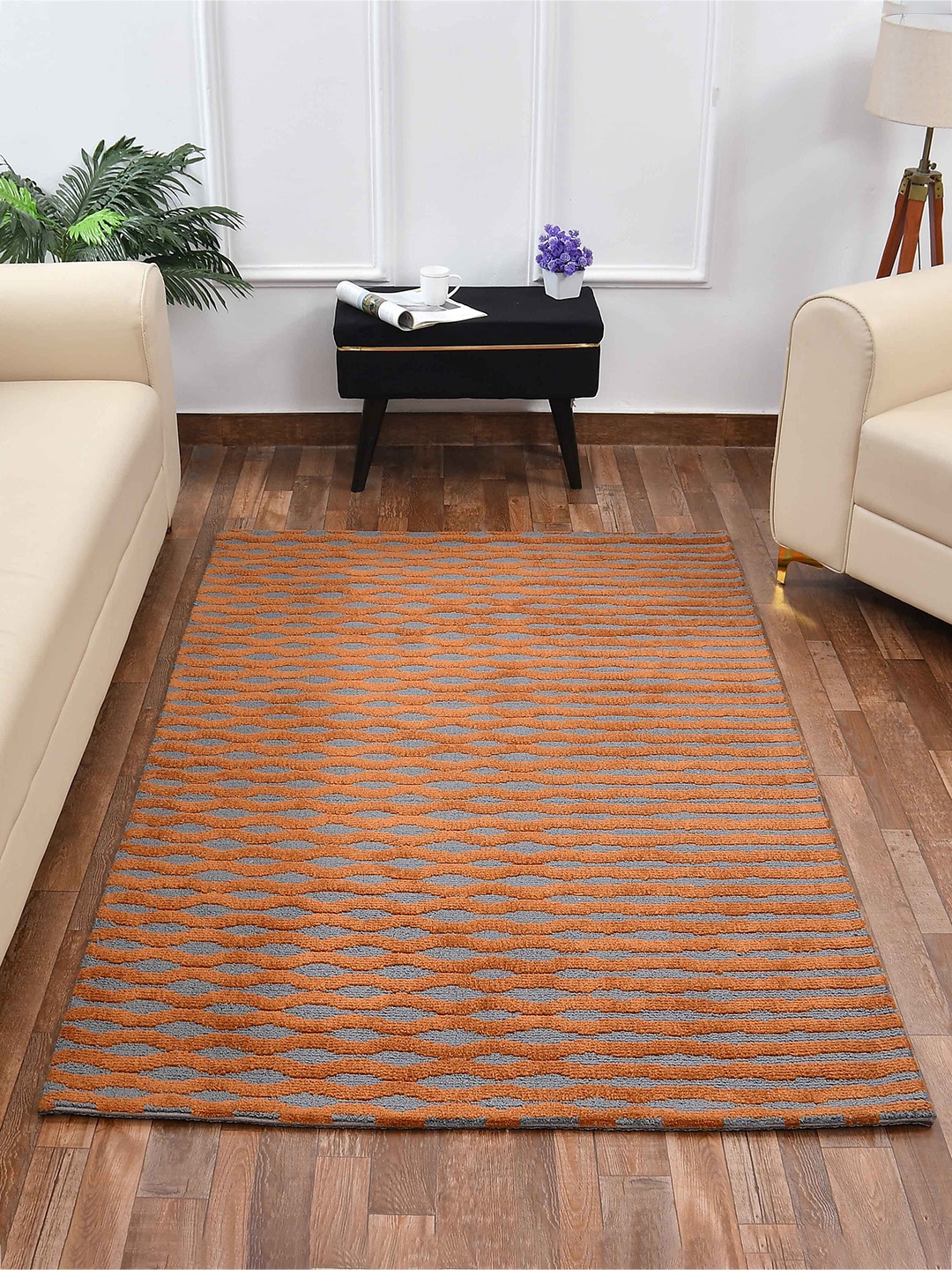 

PRESTO Gold-Toned & Grey Abstract Printed No-Shred Carpet
