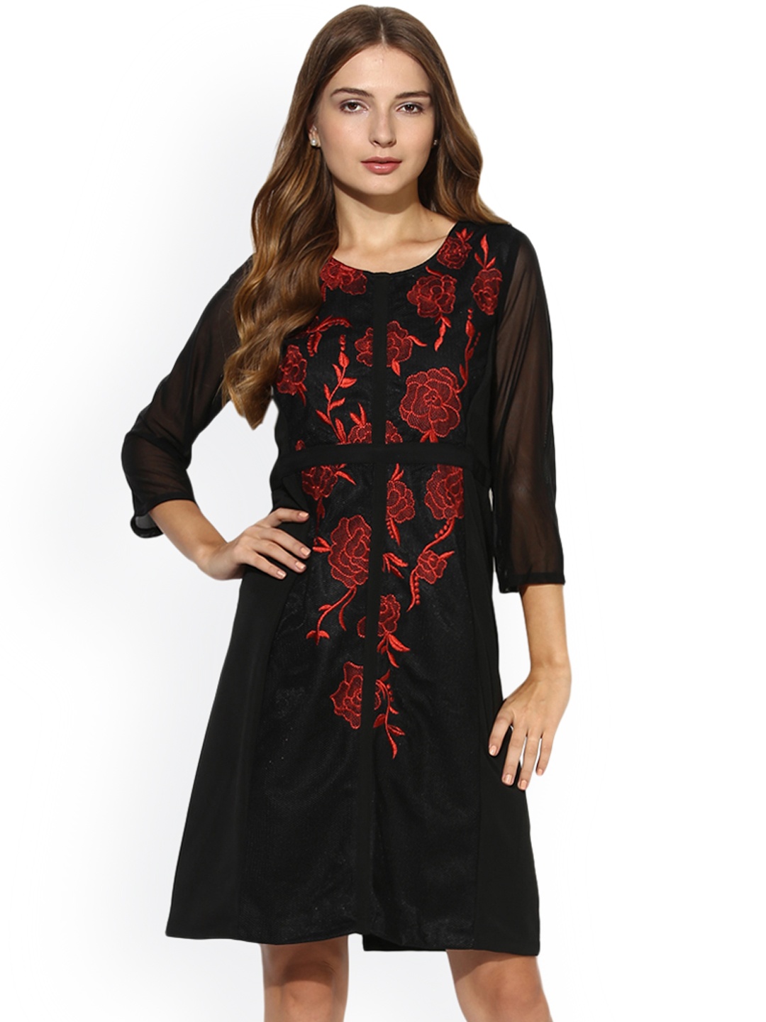 

Soie Women Black Embroidered Bodycon Dress