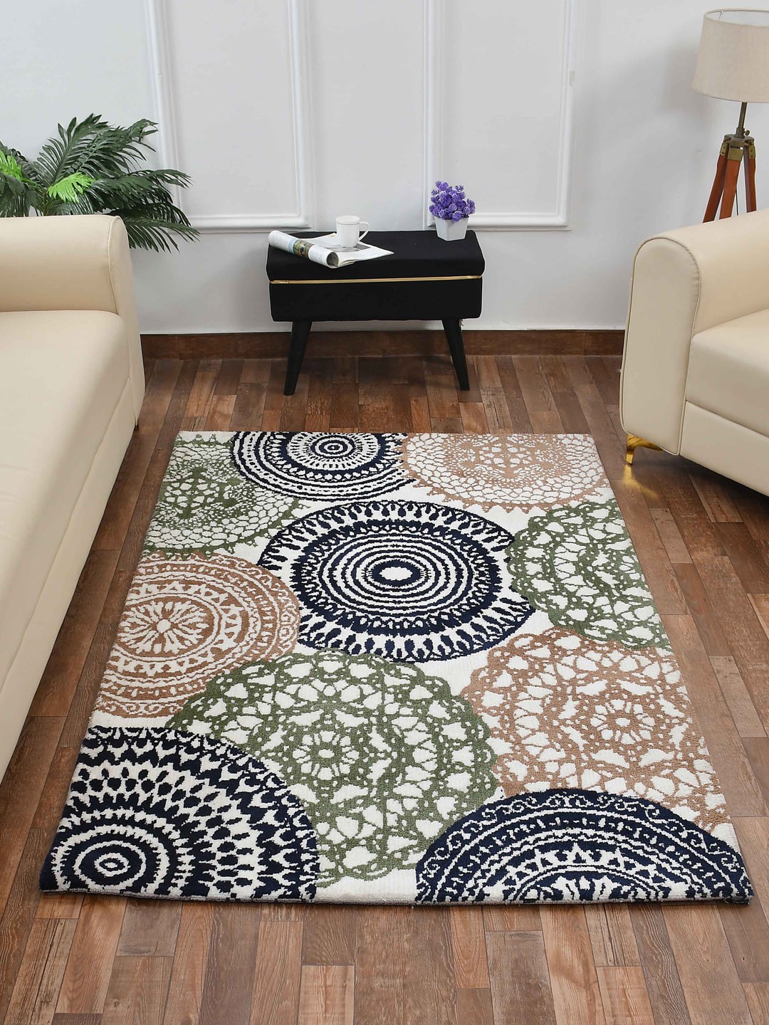 

PRESTO Green & White Geometric Pattern Durable Rectangular Carpet