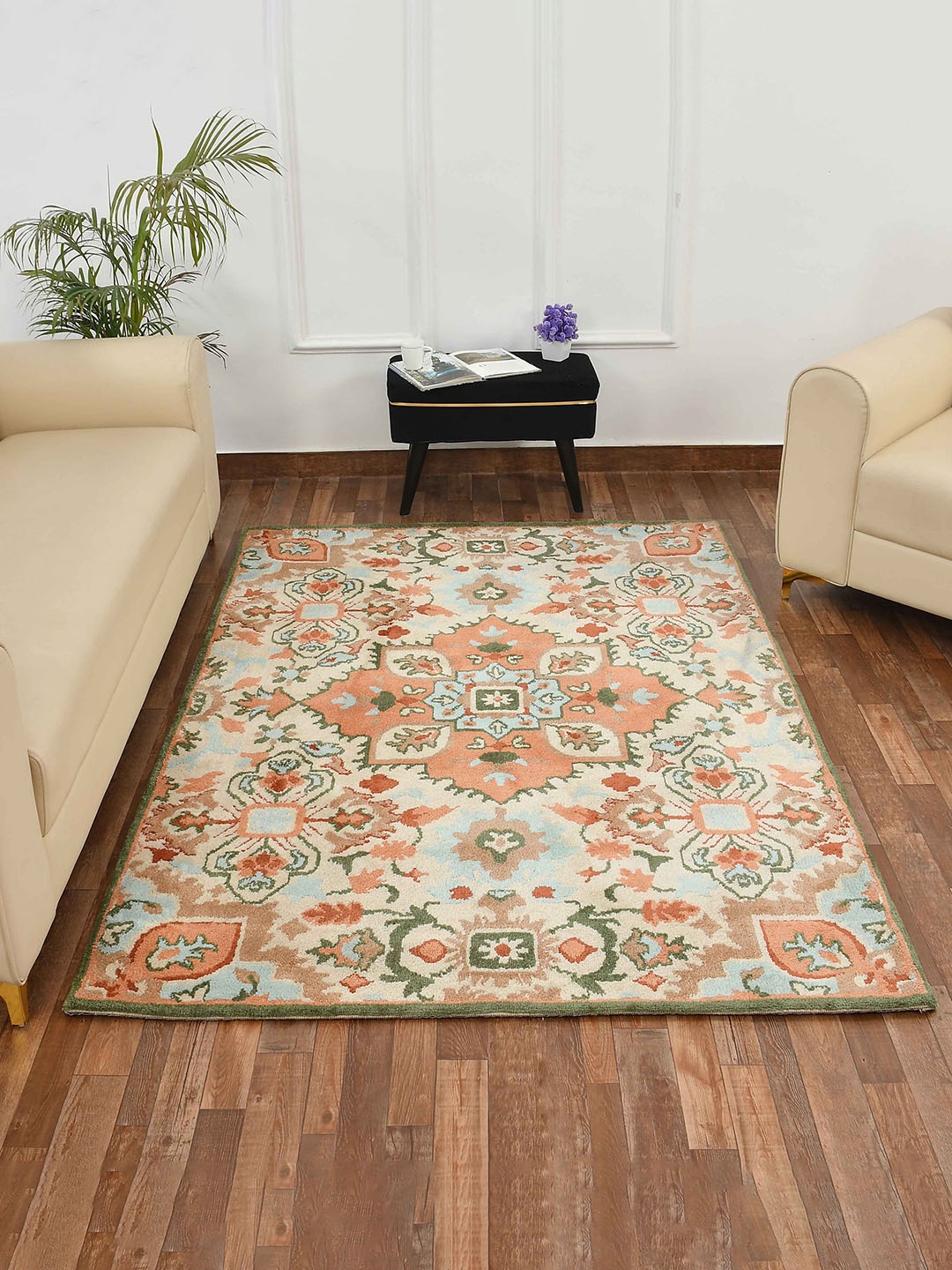 

PRESTO Peach & Green Traditional Pattern Durable Rectangular Carpet