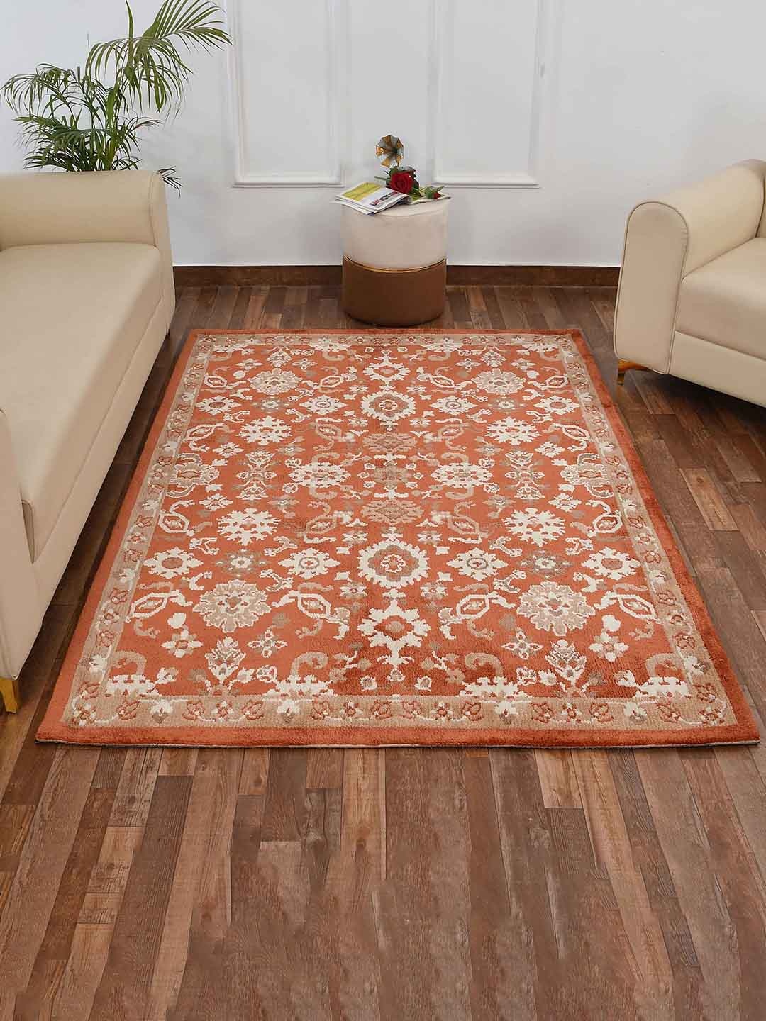 

PRESTO Orange & Beige Traditional Printed No Shredding Carpet