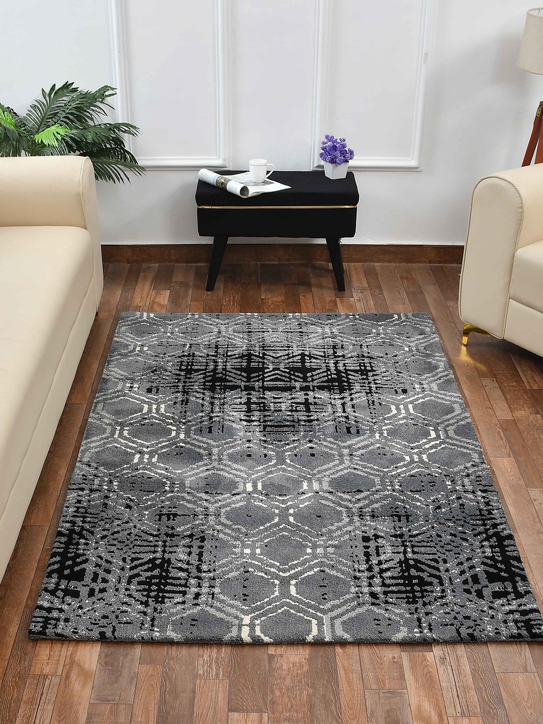 

PRESTO Grey & Black Geometric Printed No Shredding Carpet