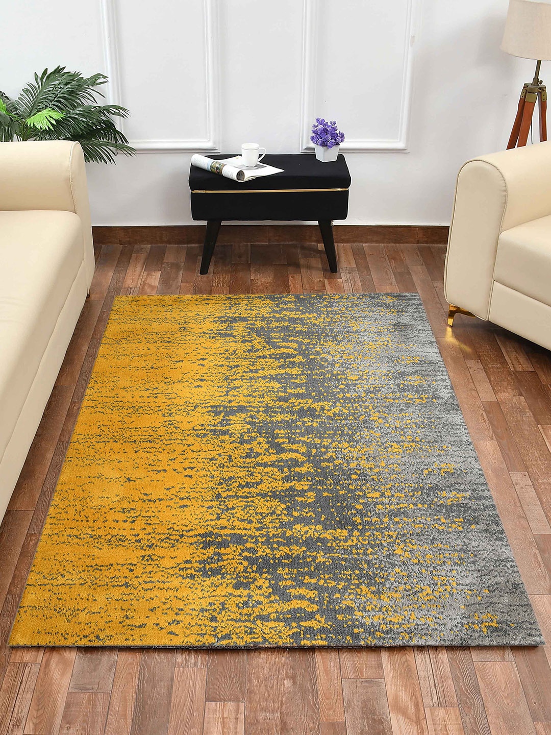 

PRESTO Yellow & Grey Abstract Printed No Shredding Carpet