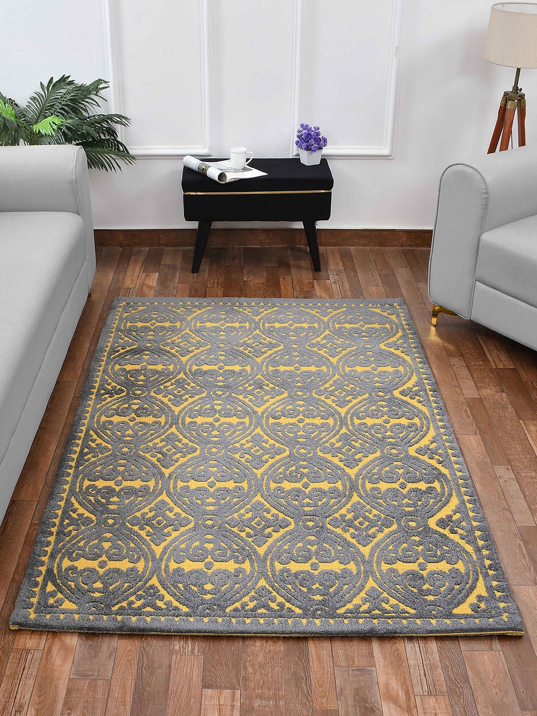 

PRESTO Yellow & Grey Ethnic Printed No Shredding Carpet
