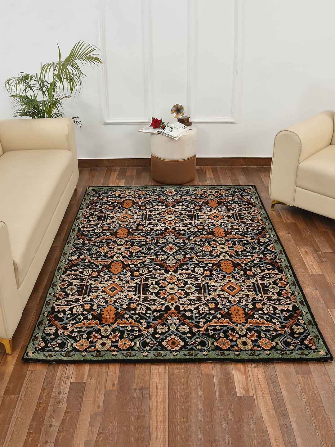 

PRESTO Black & Golden Traditional Printed No Shredding Carpet