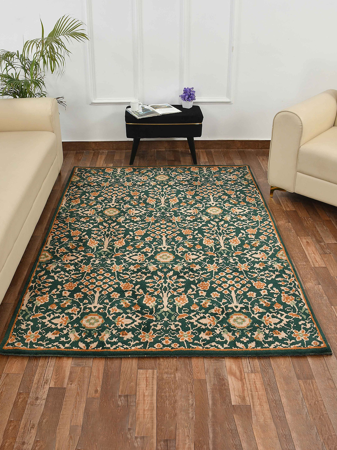 

PRESTO Green & Gold-Toned Ethnic Motifs Printed Traditional Carpet