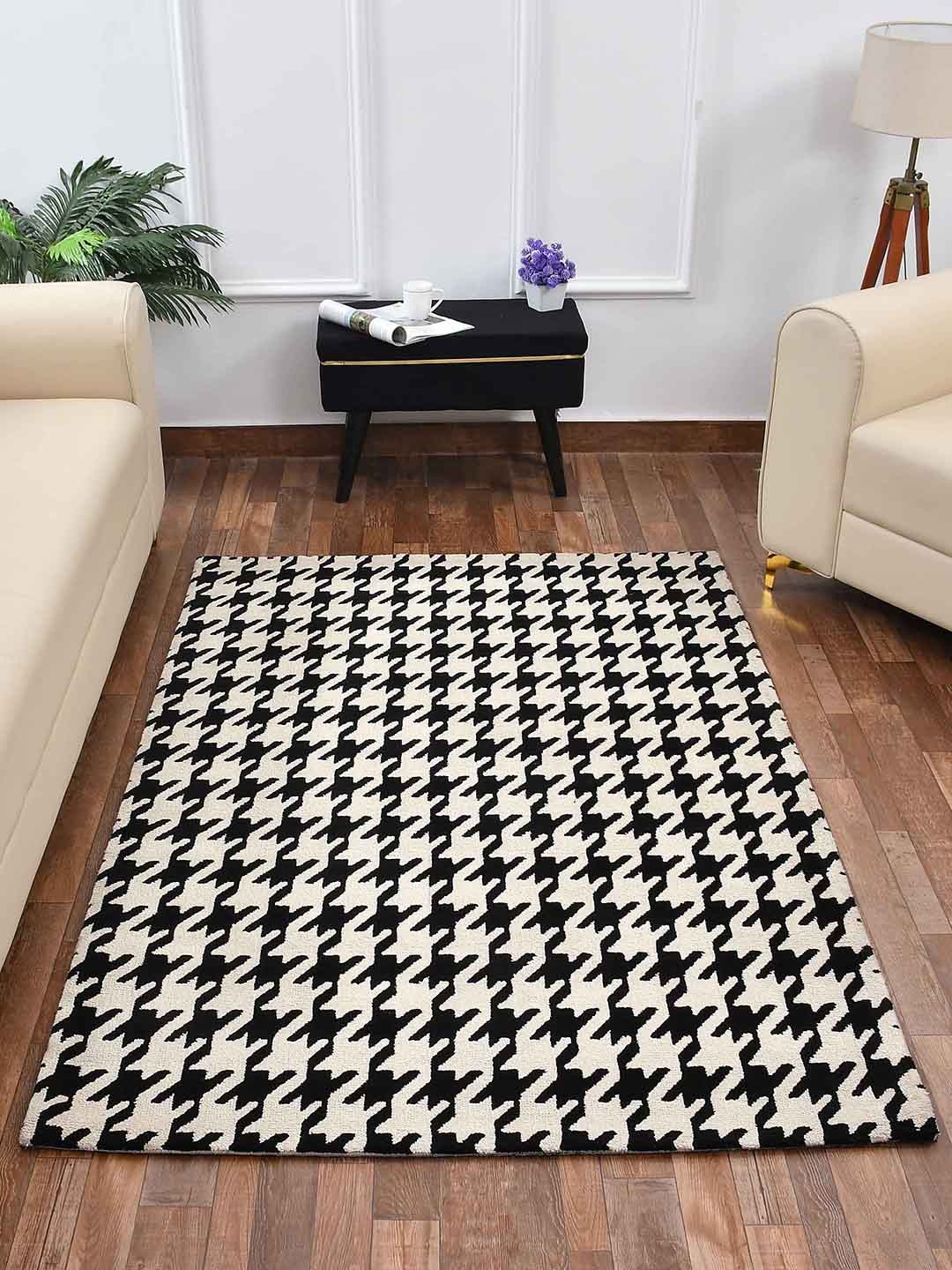 

PRESTO Black & White Abstract Printed No Shredding Carpet