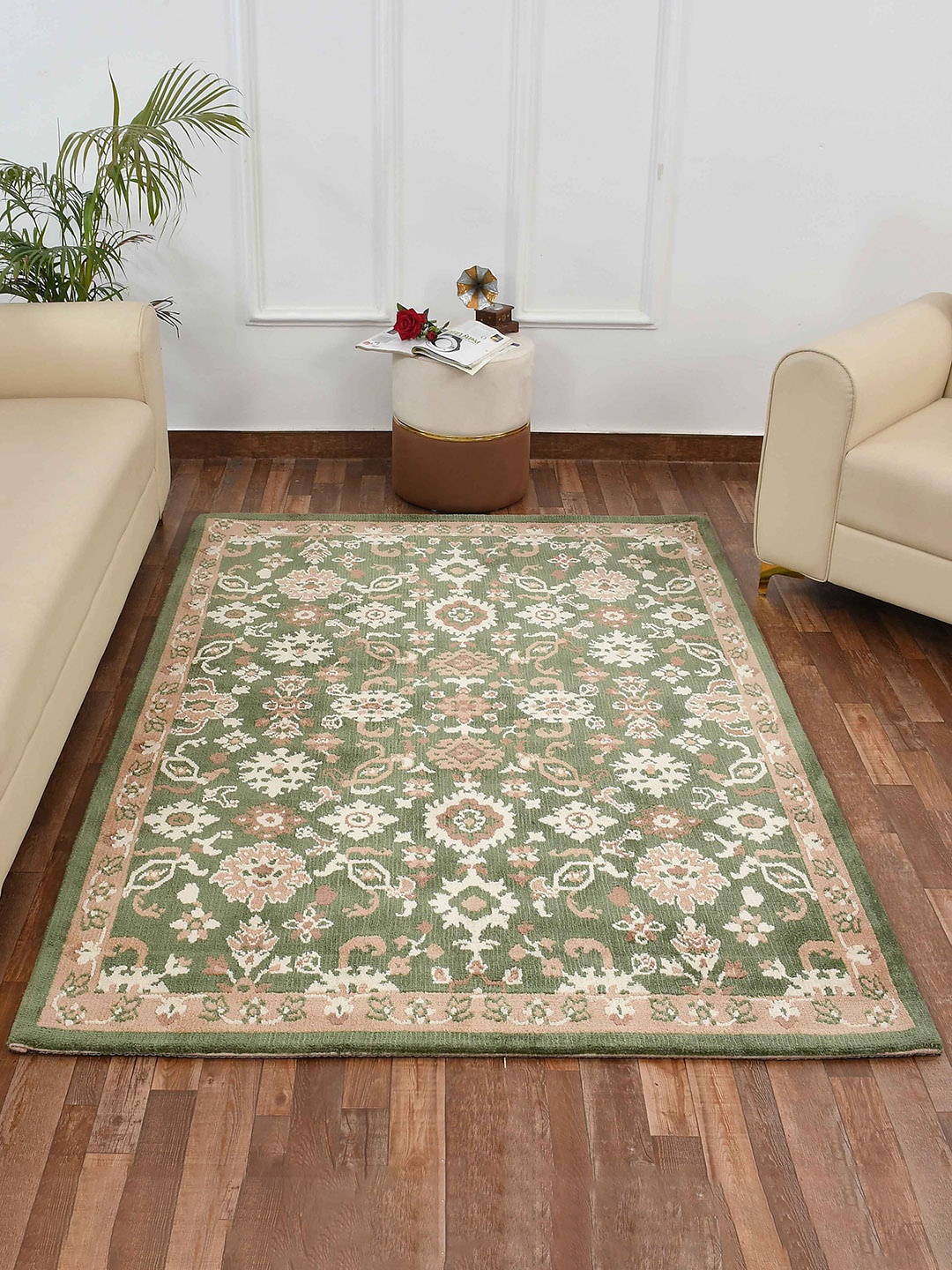 

PRESTO Green & Beige Ethnic Motif Printed No-Shred Carpet