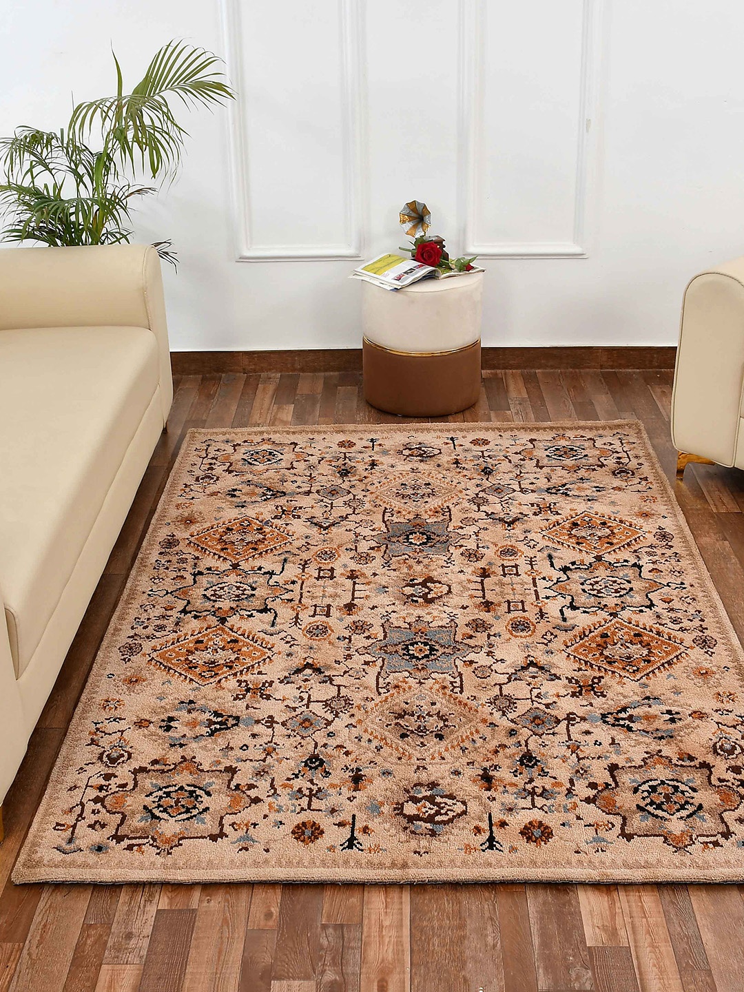 

PRESTO Beige & Brown Ethnic Motifs Printed Traditional No-Shred Carpet