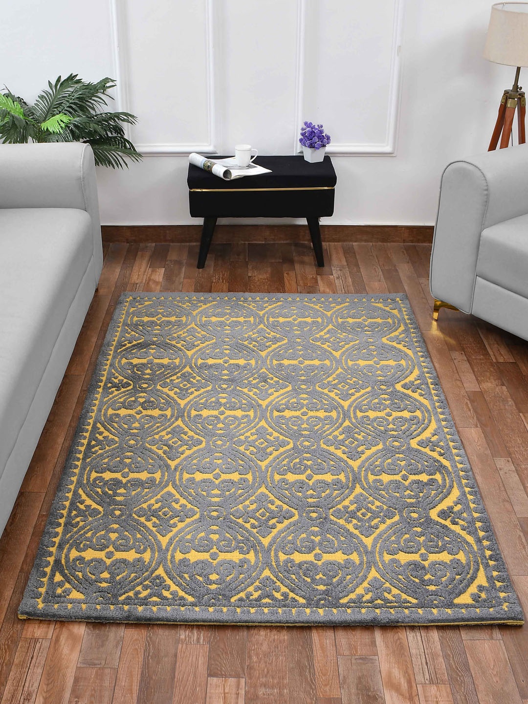 

PRESTO Yellow & Grey Traditional Printed No Shredding Carpet