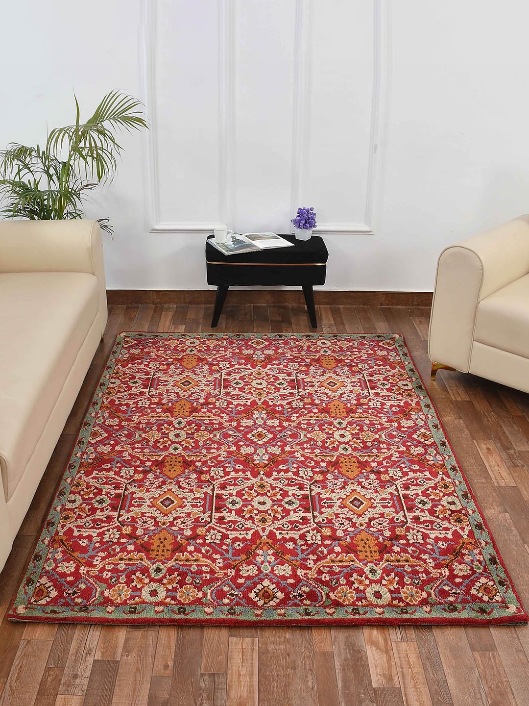 

PRESTO Red & Beige Ethnic Motif Printed No-Shred Carpet