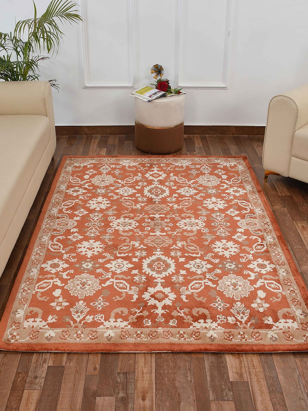 

PRESTO Orange & Beige Traditional Printed No Shredding Carpet