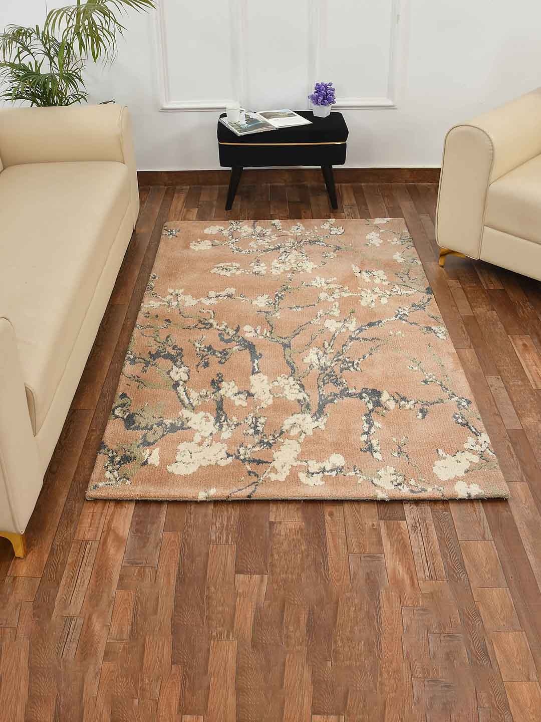 

PRESTO Beige & Green Floral Printed No Shredding Carpet