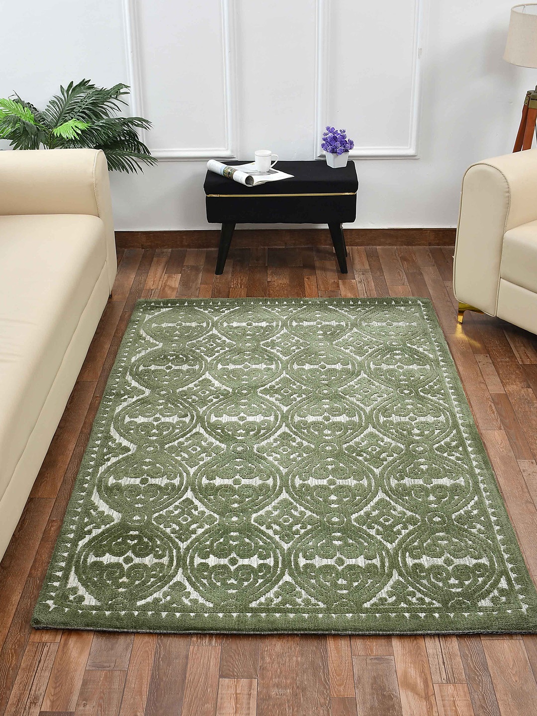 

PRESTO Green & Off White Geometric Printed No Shredding Carpet