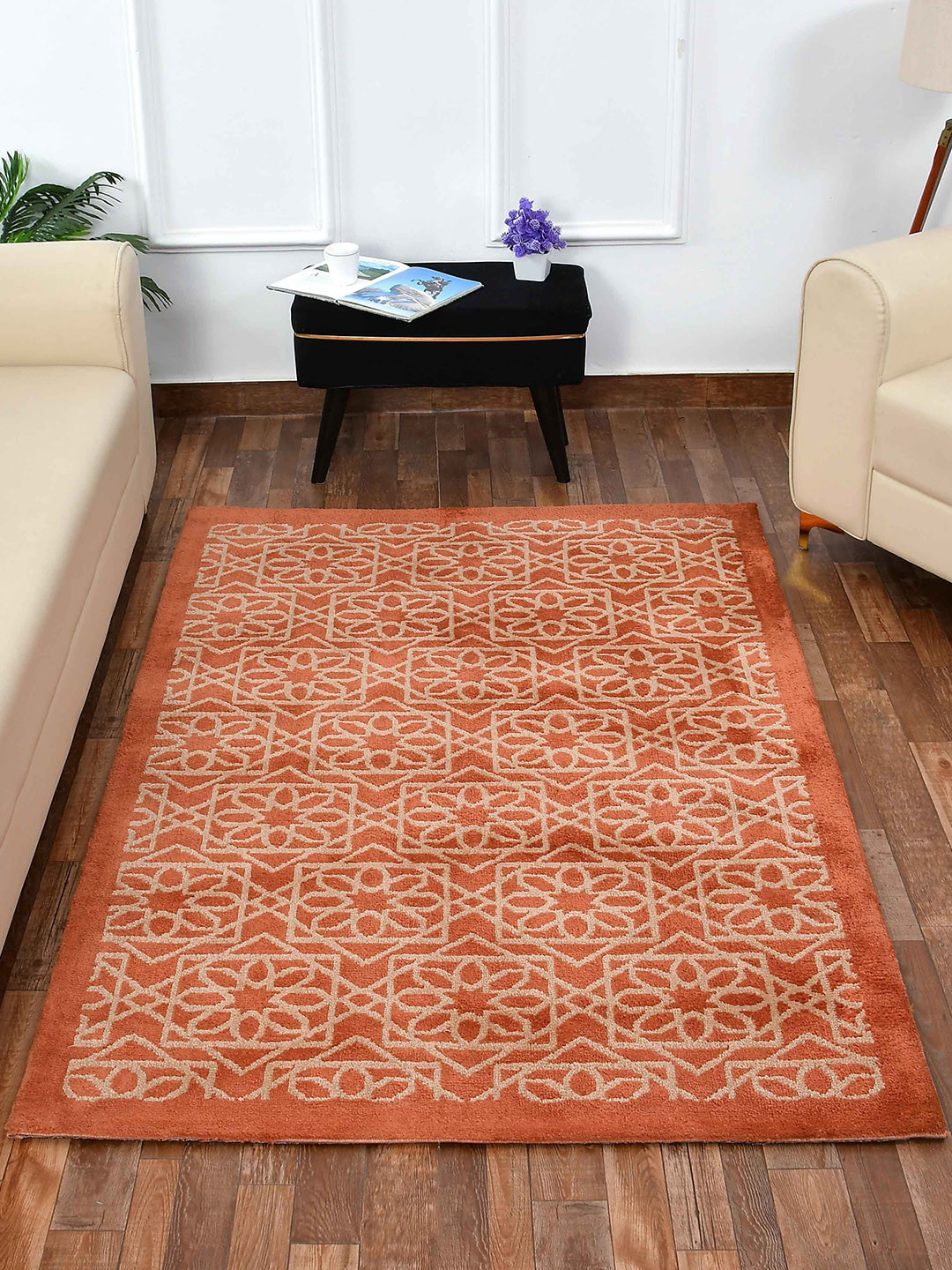 

PRESTO Orange & Beige Geometric Printed No Shredding Carpet