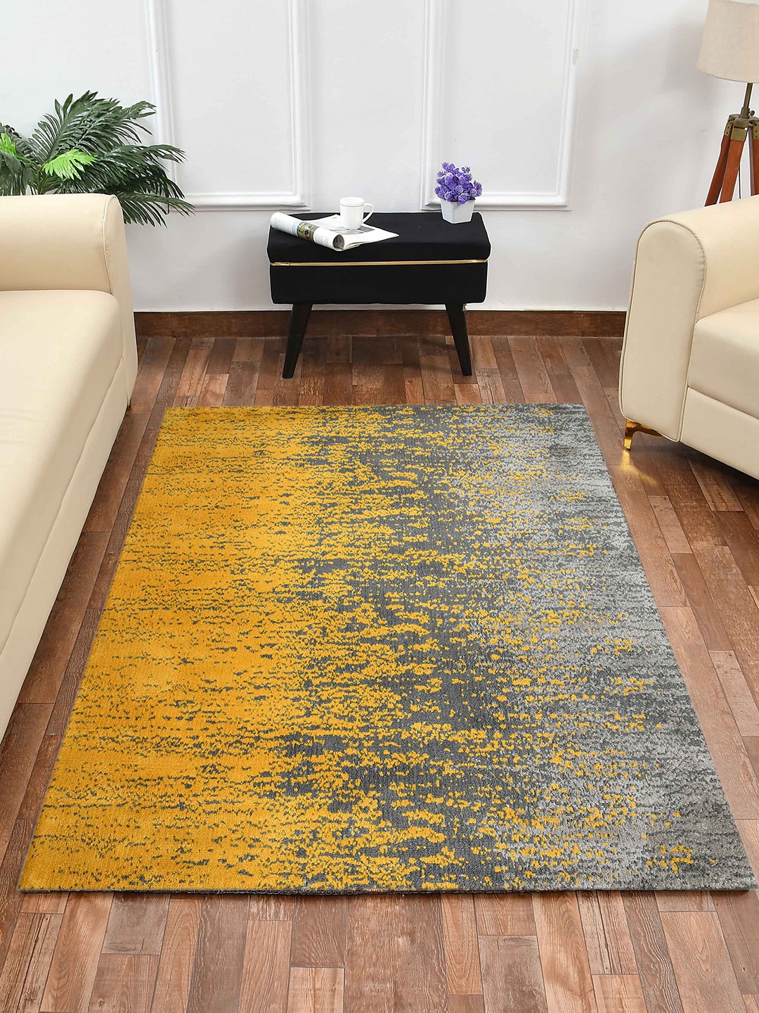 

PRESTO Yellow & Grey Abstract Printed No-Shred Carpet