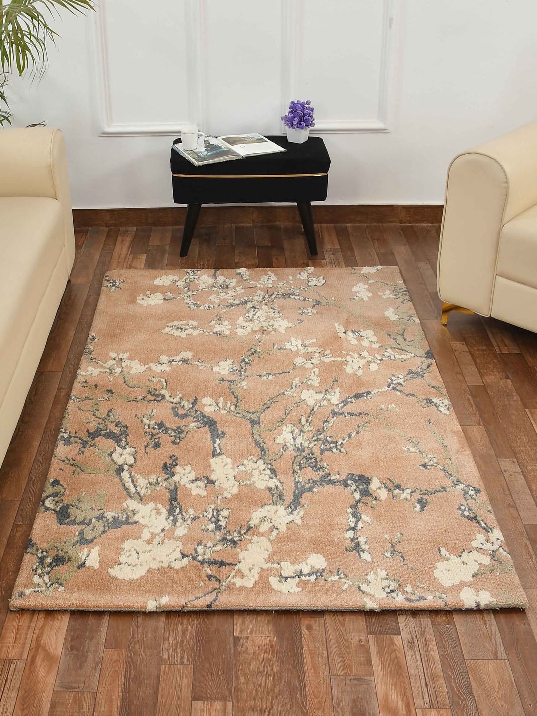 

PRESTO Beige & Grey Floral Printed No Shredding Carpet