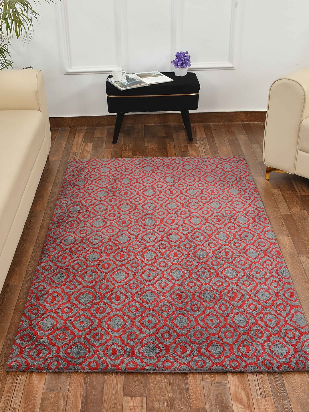 

PRESTO Red & Grey Abstract Printed No Shredding Carpet