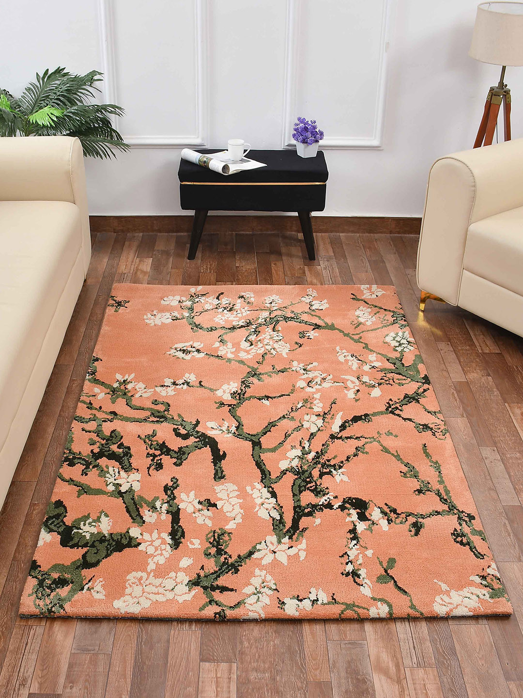 

PRESTO Peach & Green Floral Printed No Shredding Carpet