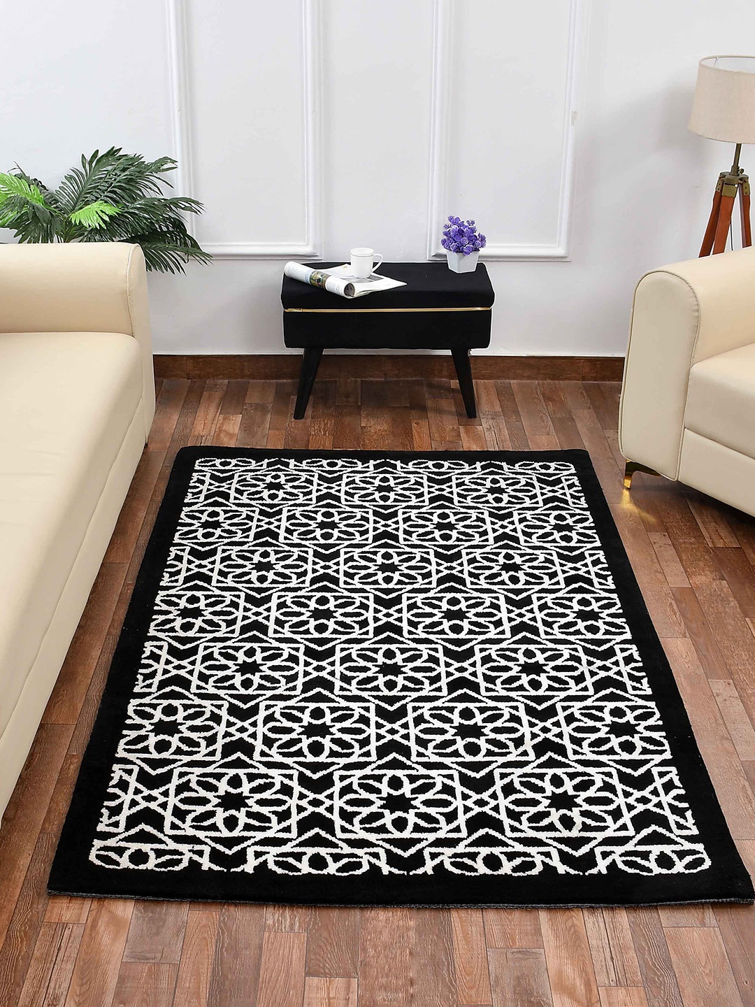 

PRESTO Black & White Geometric Printed Non-Shredding Rectangular Carpet