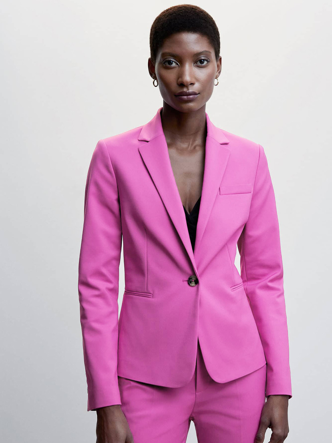 

MANGO Notched Lapel Collar Regular Fit Single Breasted Blazer, Pink