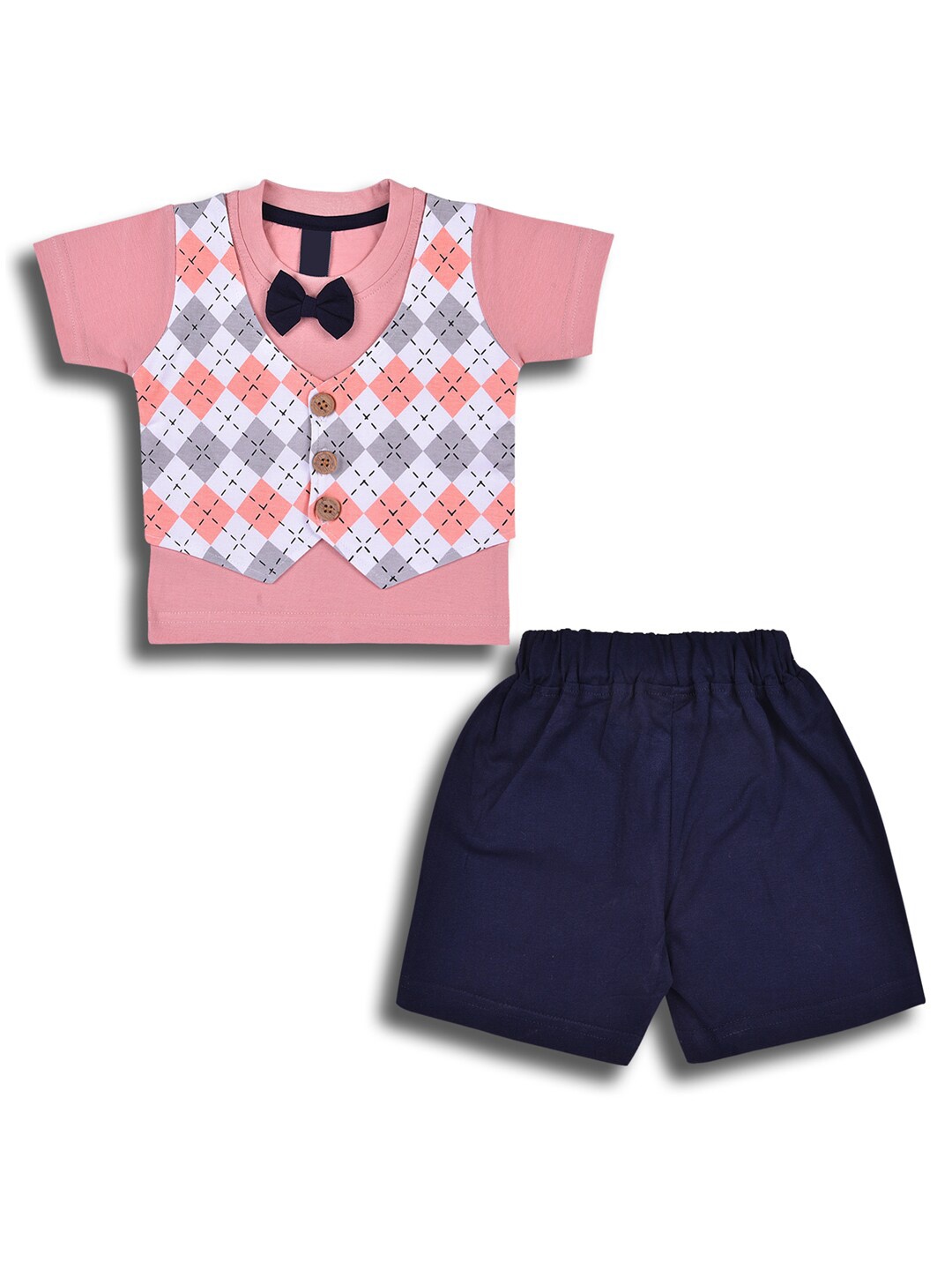 

Wish Karo Boys Checked T-shirt with Shorts, Peach