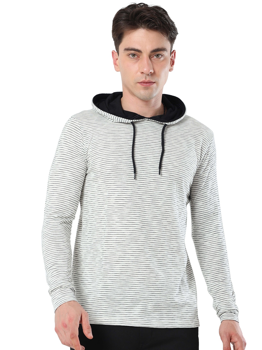 

Masculino Latino Striped Hooded Cotton Sweatshirt, White