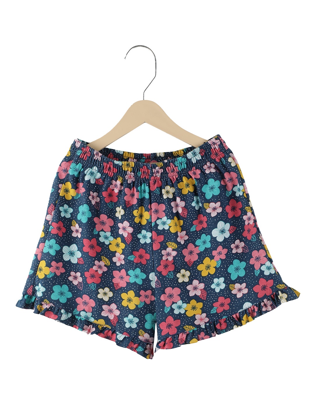 

Ninos Dreams Girls Floral Printed Pure Cotton Shorts, Navy blue