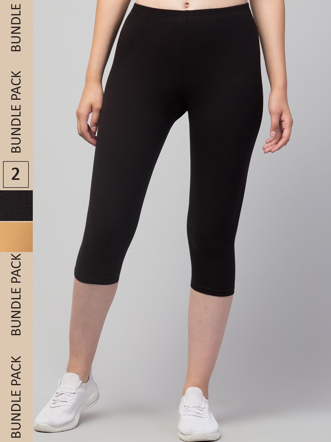 

Apraa & Parma Women Pack of 2 Mid-Rise Skinny Fit Capris, Nude