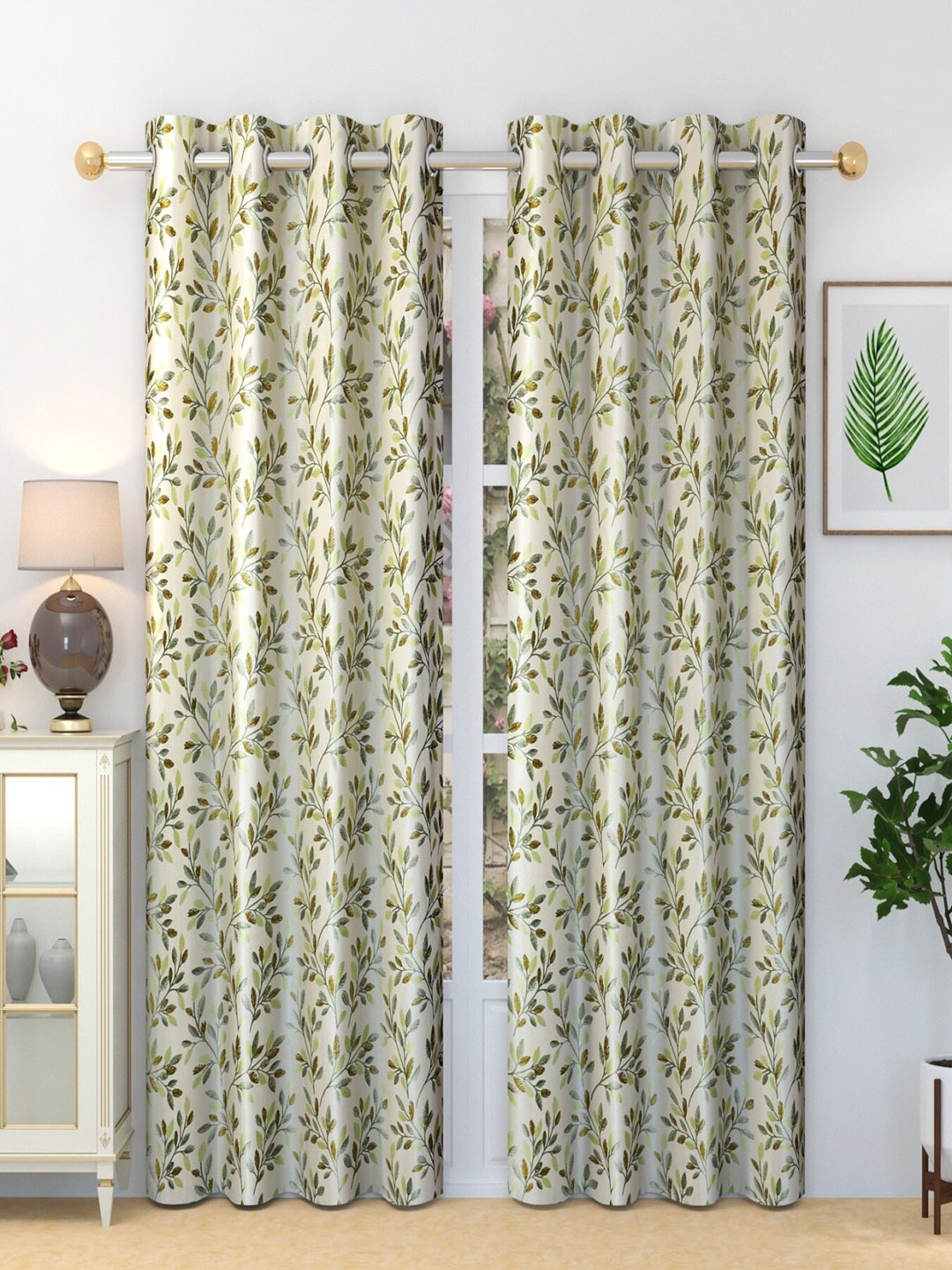 

Homefab India Fern Green & Brown 2 Pcs Floral Printed Door Curtains