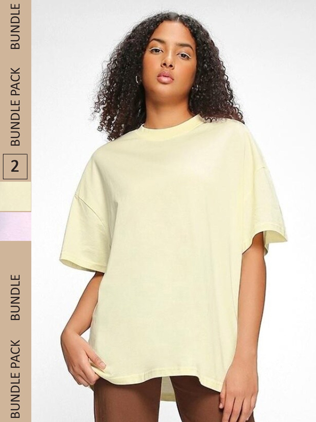 

Bewakoof Pack Of 2 Drop-Shoulder Sleeves Oversized Fit T-shirt, Yellow