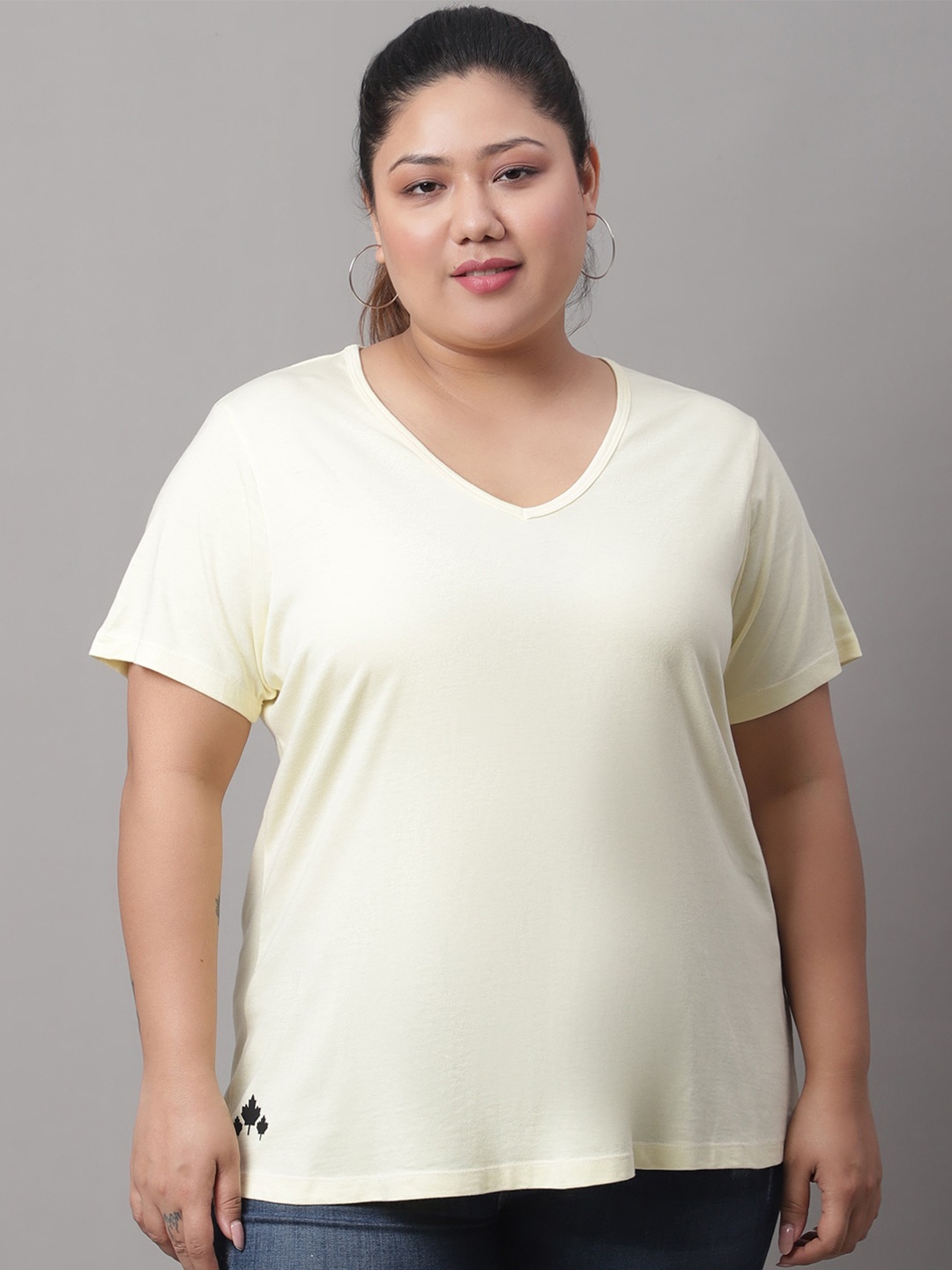 

Rute Plus Size V-Neck Cotton T-shirt, Cream