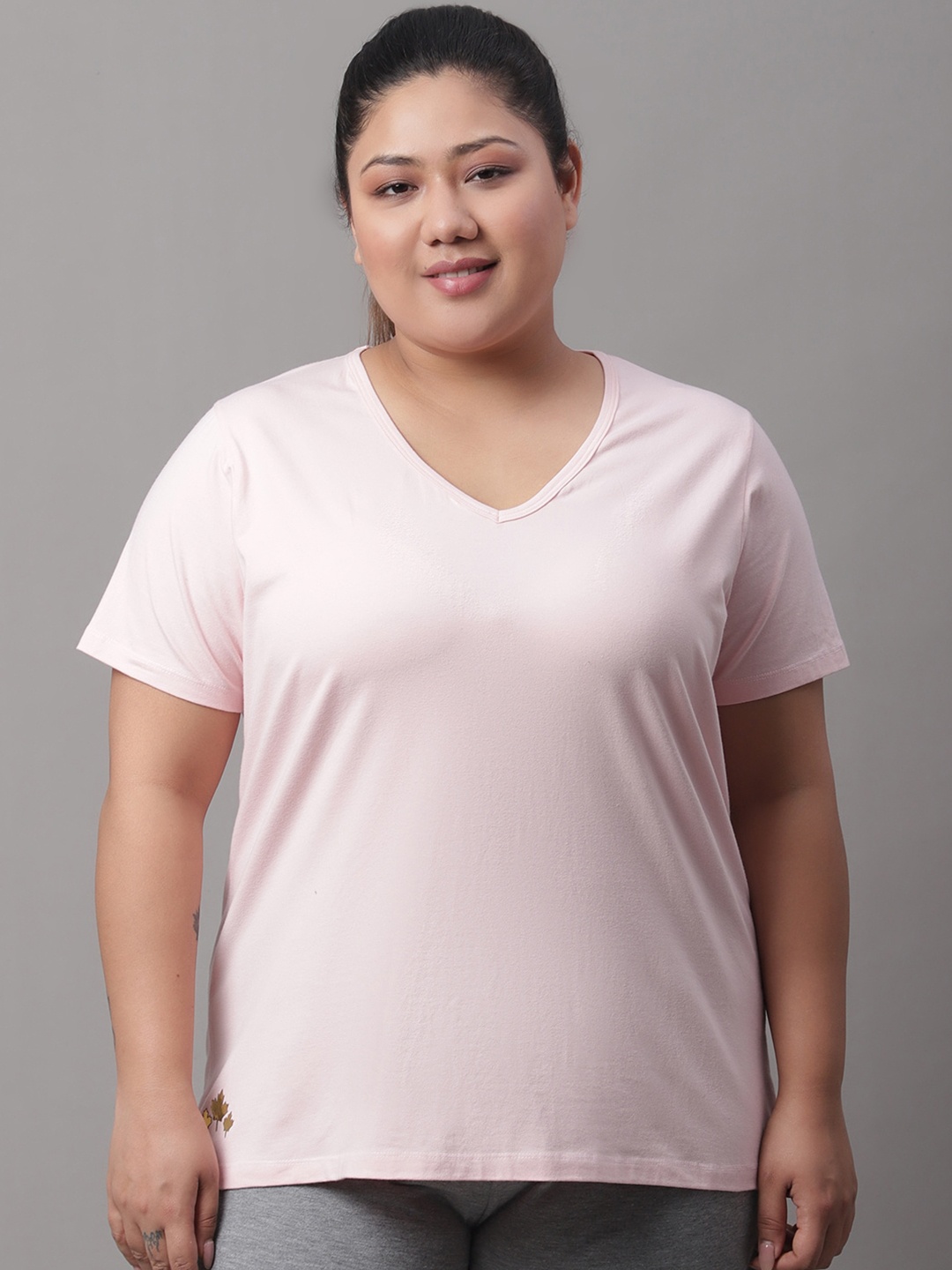 

Rute V-Neck Cotton T-Shirt, Pink