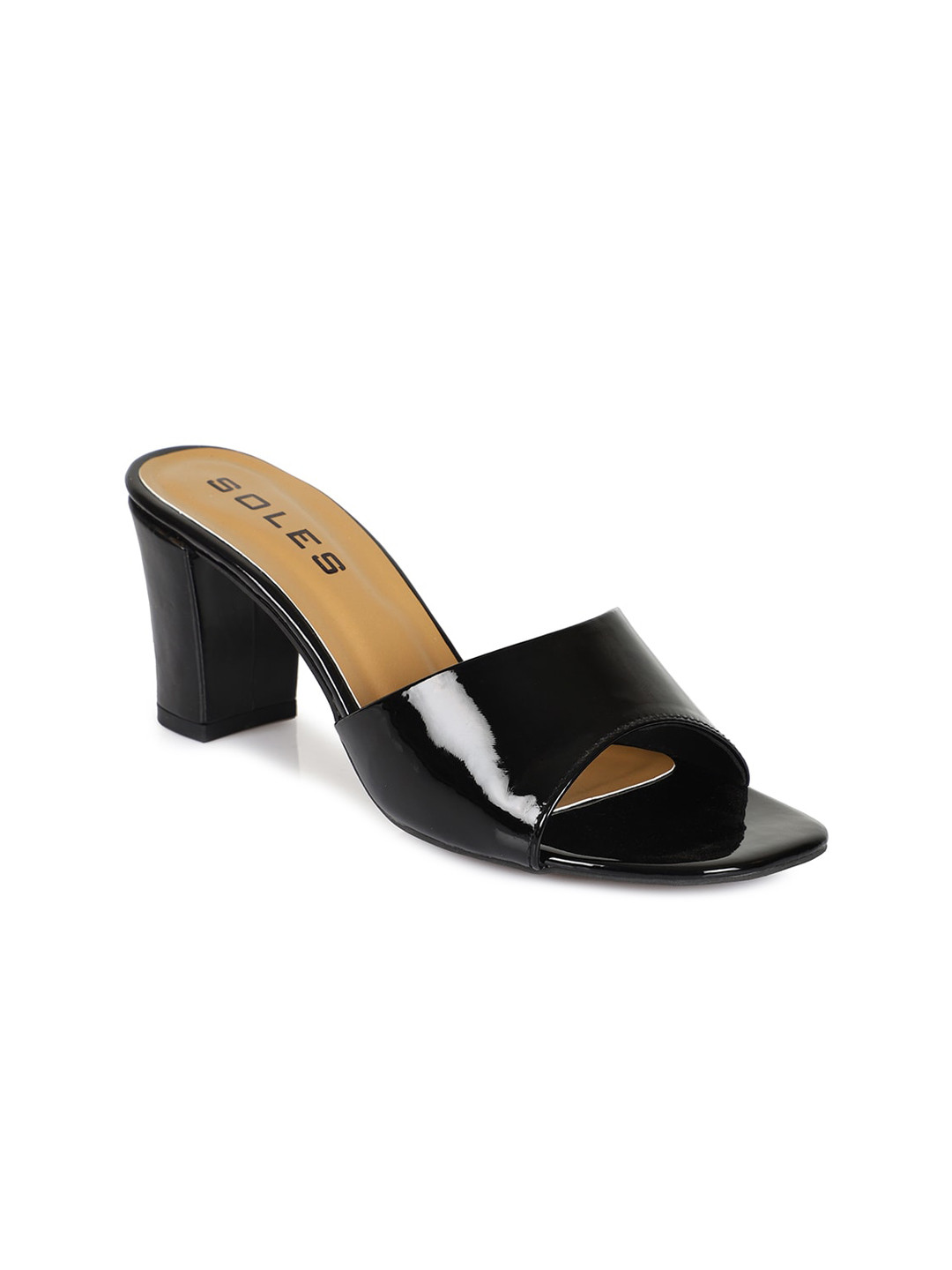 

SOLES Open Toe Block Heels, Black