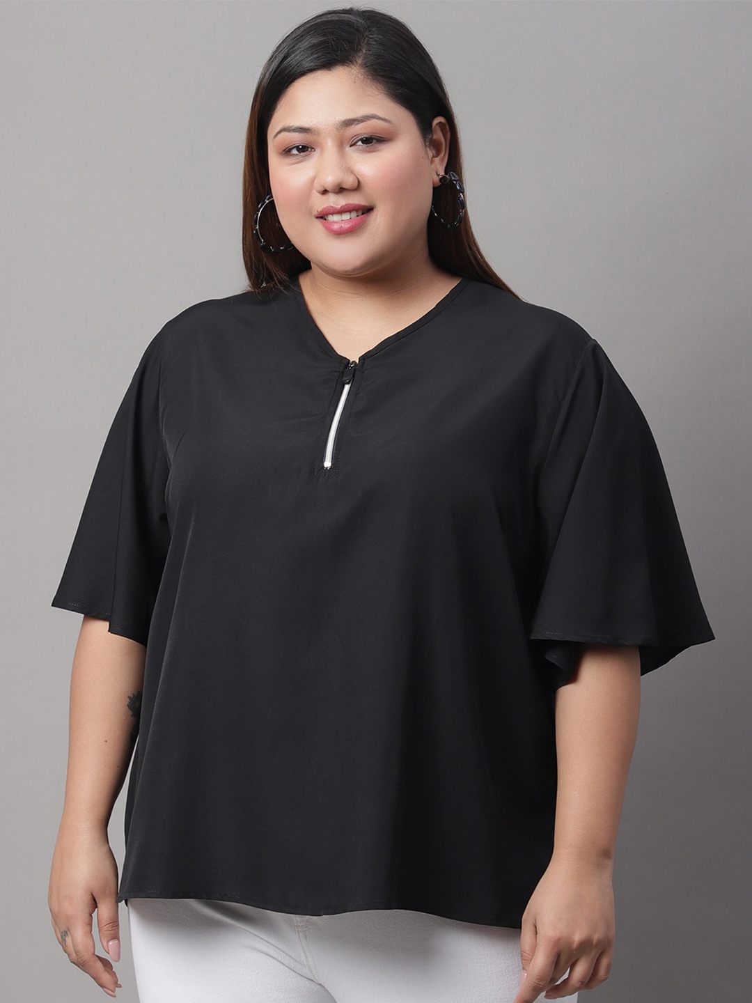 

Rute Plus Size Flared Sleeves Chiffon Top, Black